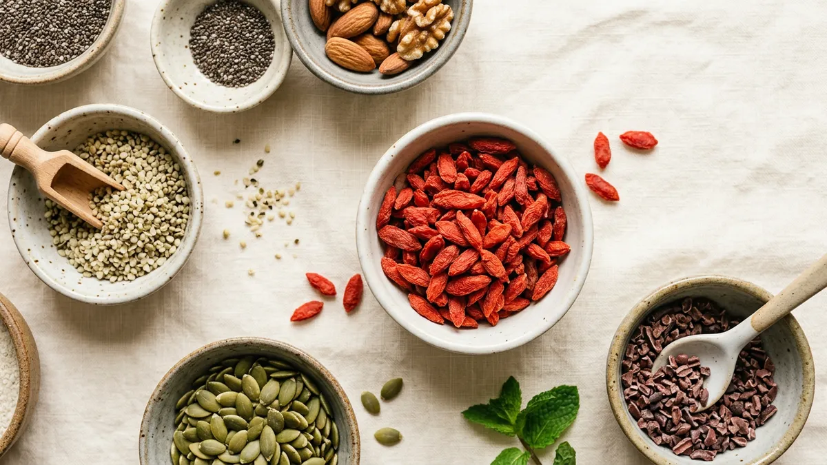 Bayas de goji en un cuenco sobre fondo blanco