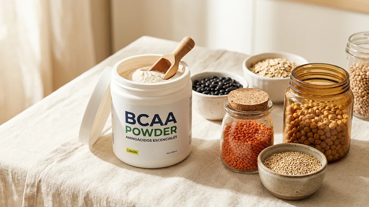 Polvo de BCAA en un recipiente