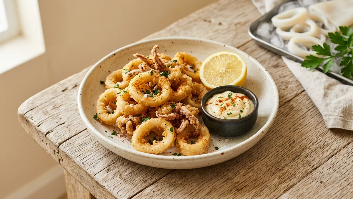 Calamares fritos servidos en un plato