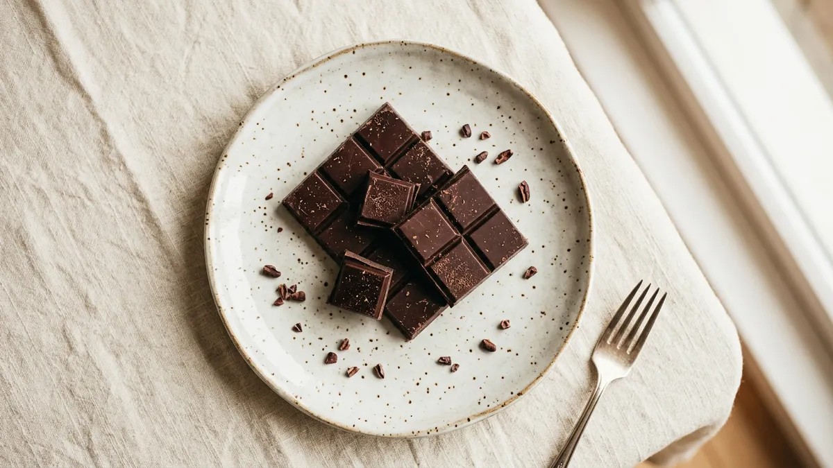 Tableta de chocolate negro sobre fondo blanco
