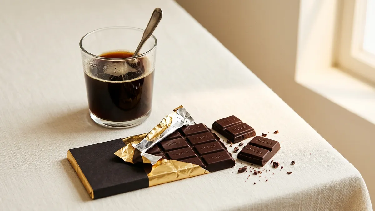 Tableta de chocolate negro sobre fondo blanco
