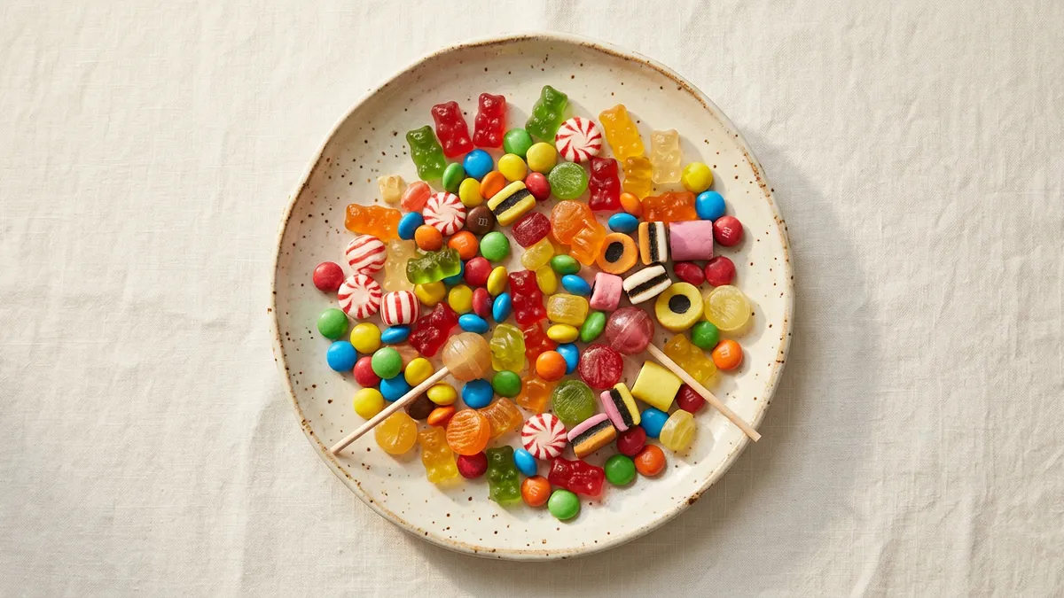 Varias chucherías de colores en un plato