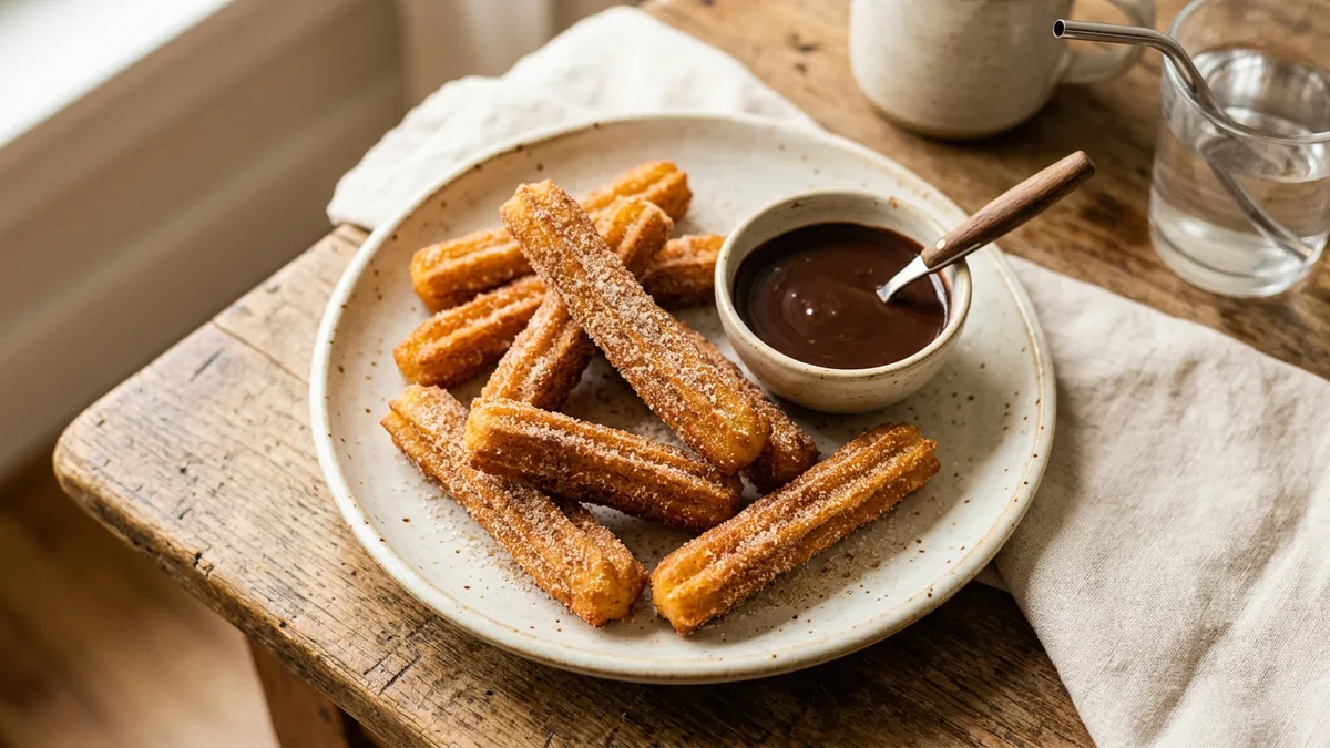 Churros recién fritos sobre una mesa