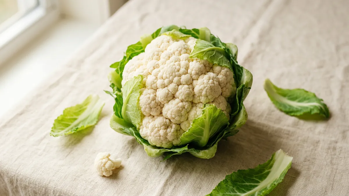 Coliflor fresca sobre fondo blanco