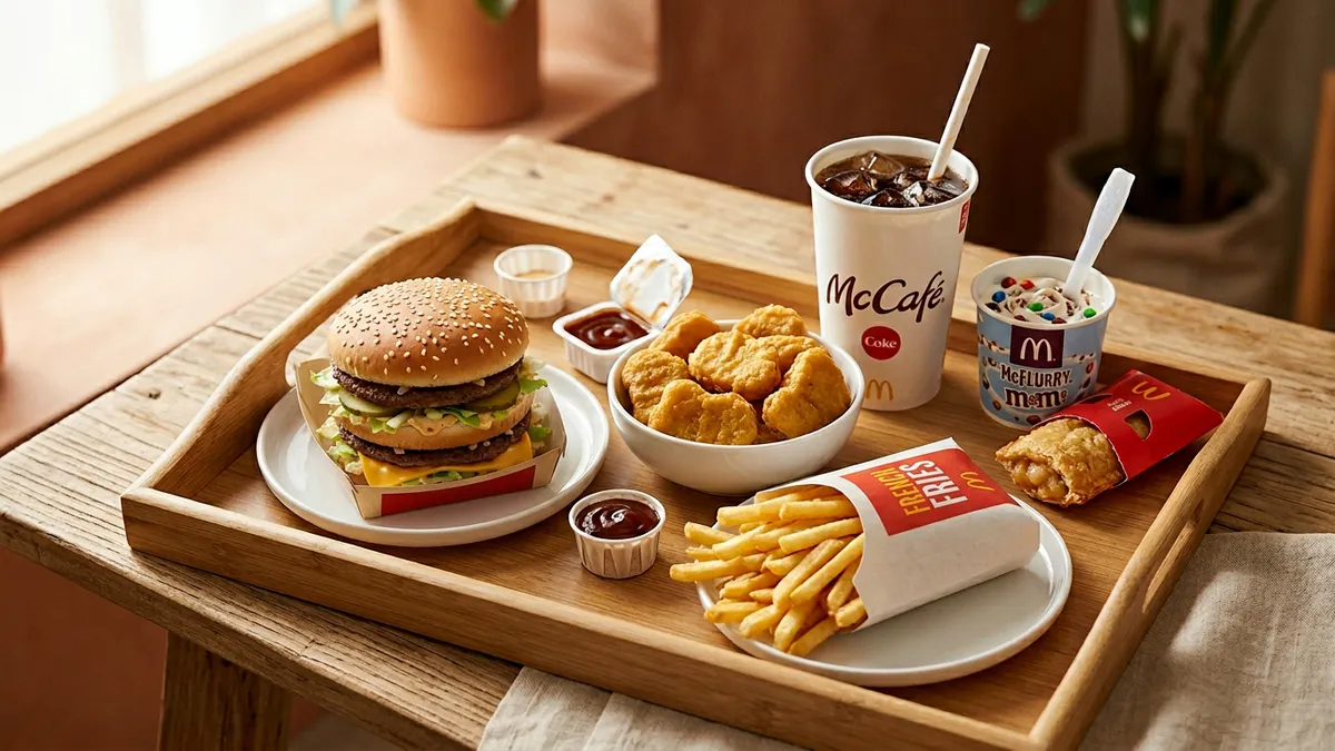 Varias opciones de comida rápida de McDonald's en bandeja