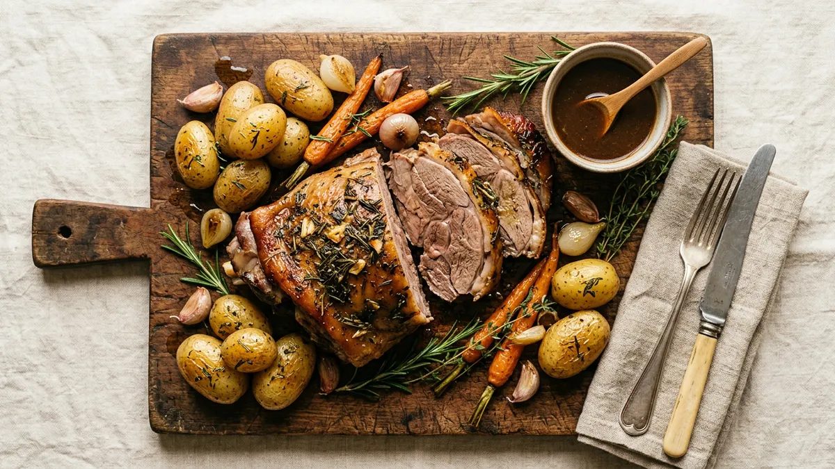 Plato de cordero asado con guarnición