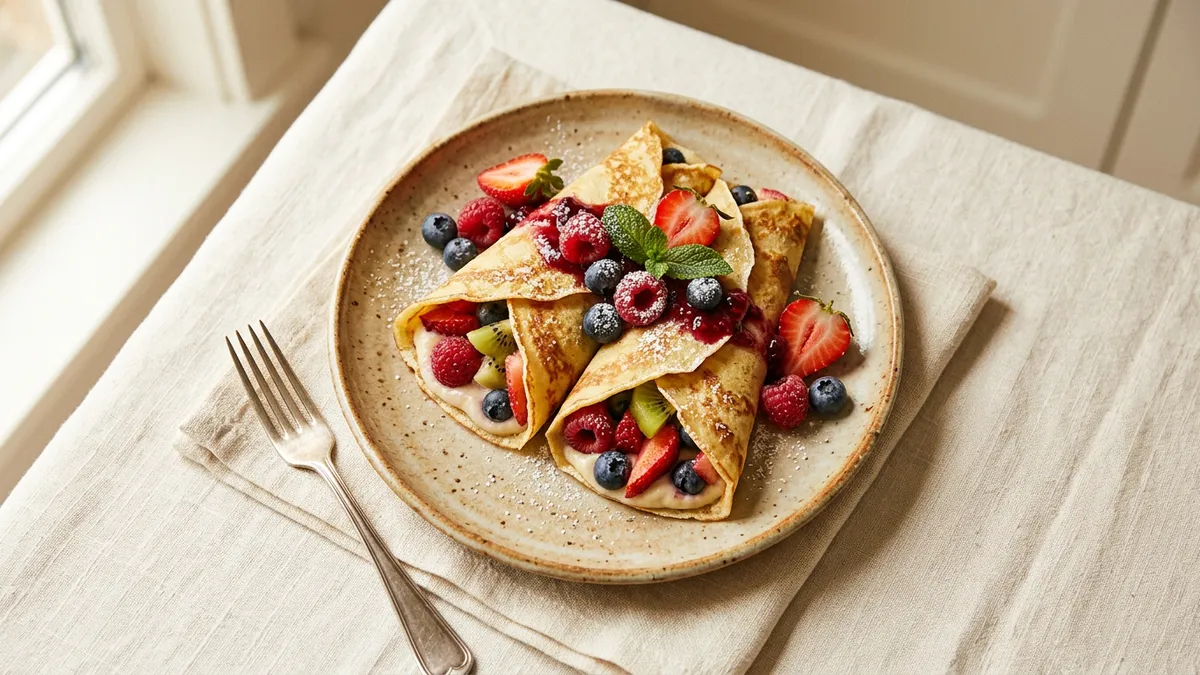 Crepes con relleno de frutas sobre un plato