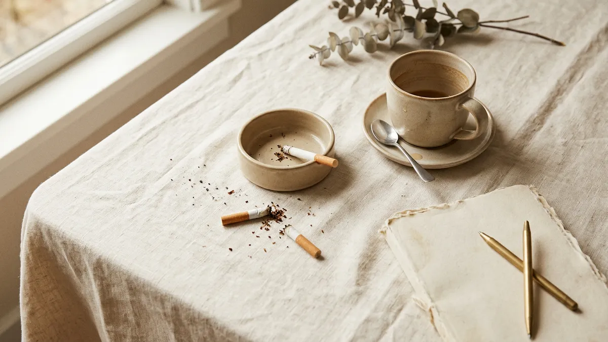 Cigarrillos apagados en una mesa