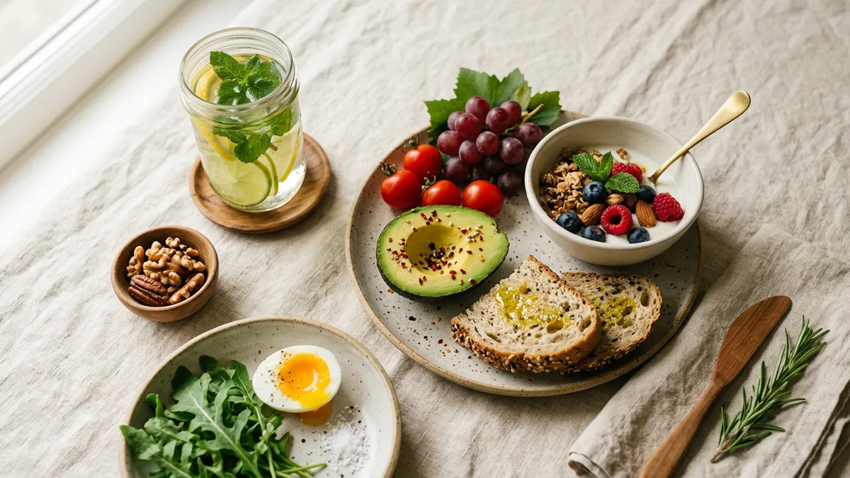 Alimentos saludables en una mesa
