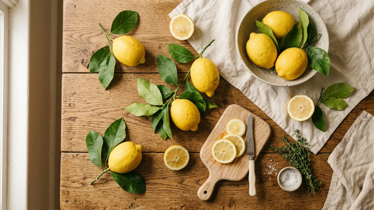 Limones frescos sobre una mesa de madera