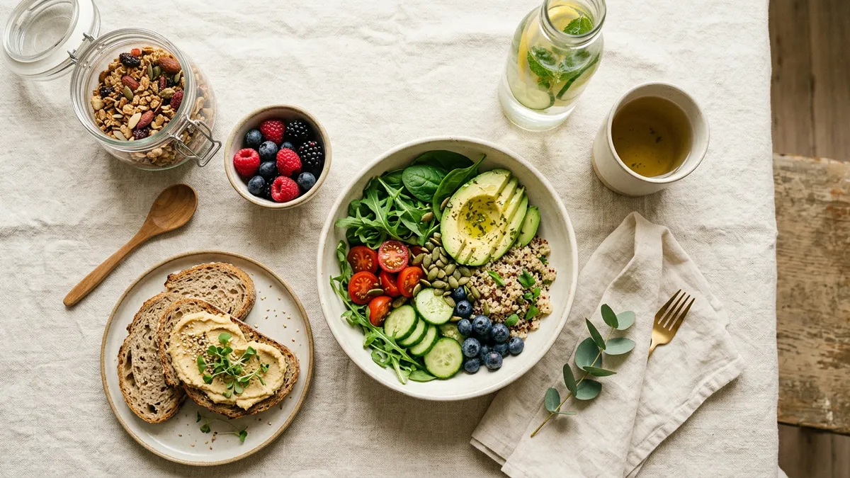 Alimentos saludables sobre una mesa