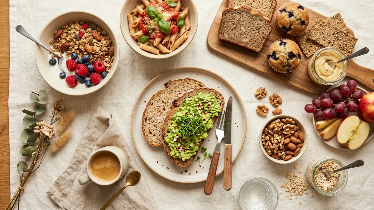 Alimentos sin gluten en una mesa