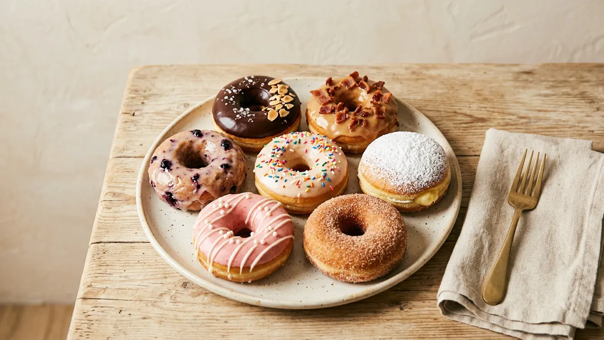 Donuts variados sobre una mesa