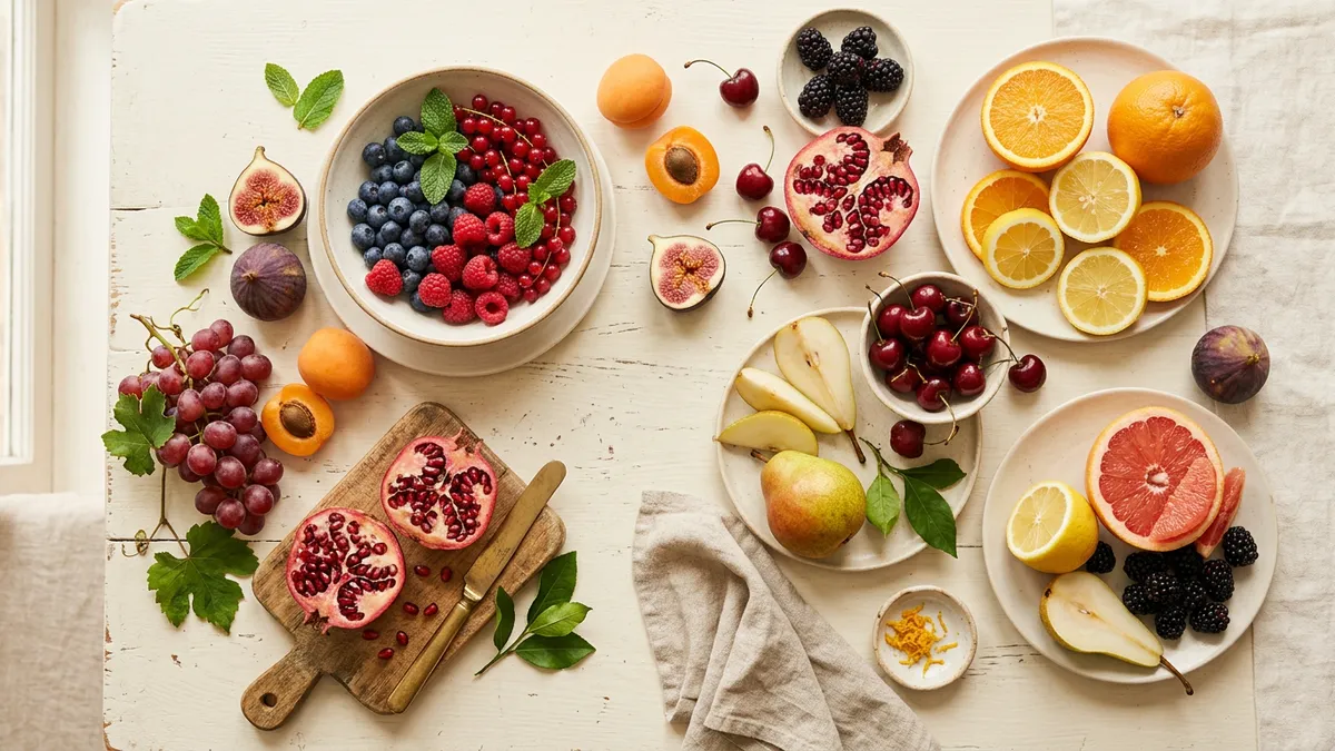 Variedad de frutas sobre una mesa