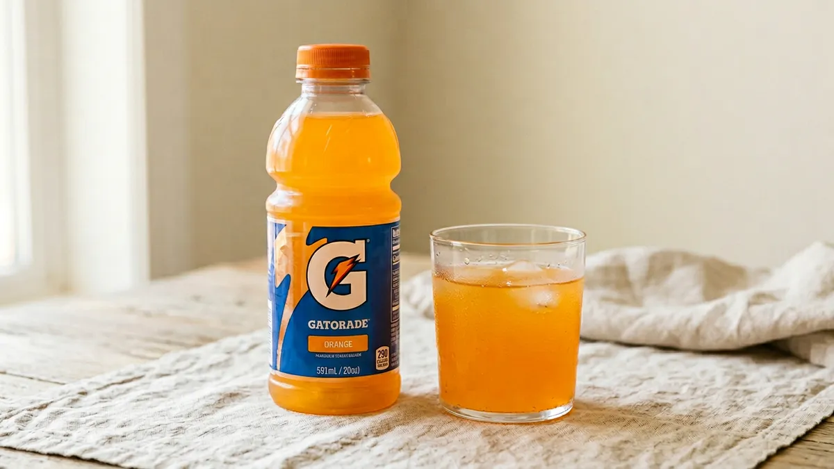 Botella de Gatorade en fondo blanco