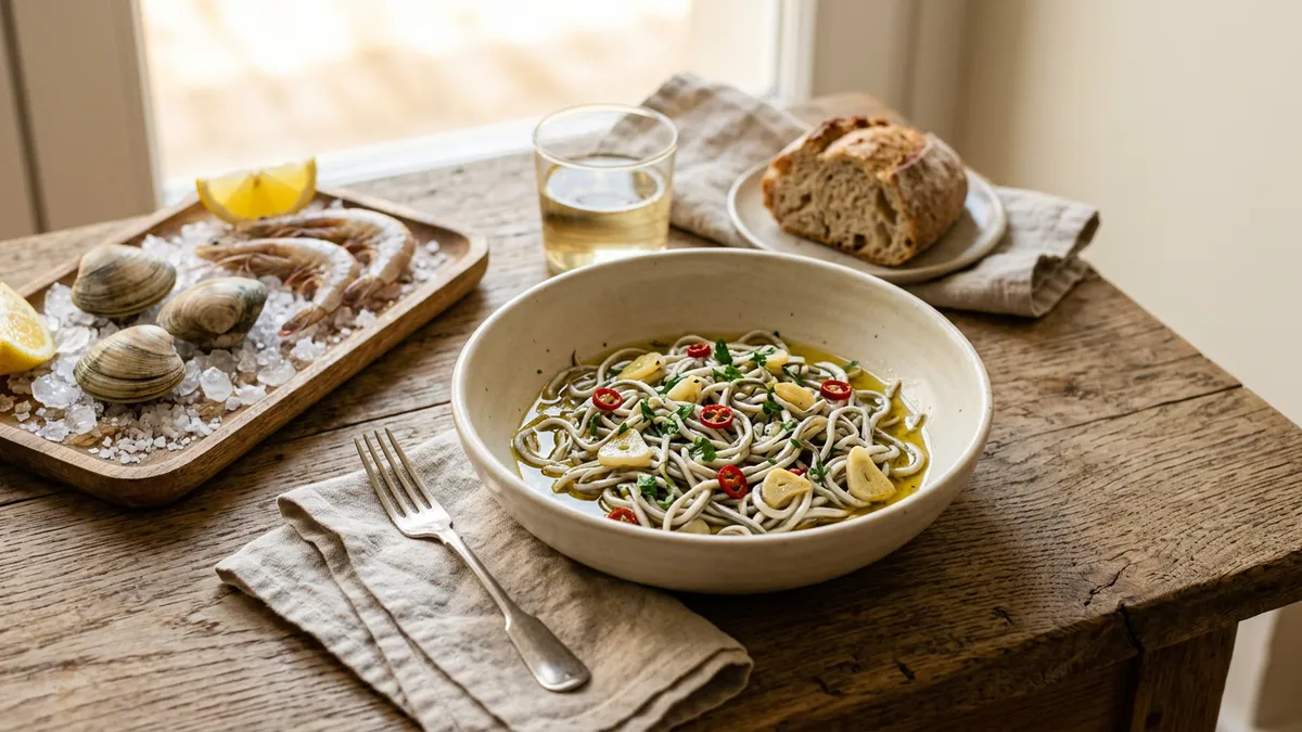 Plato de gulas salteadas con ajo y guindilla