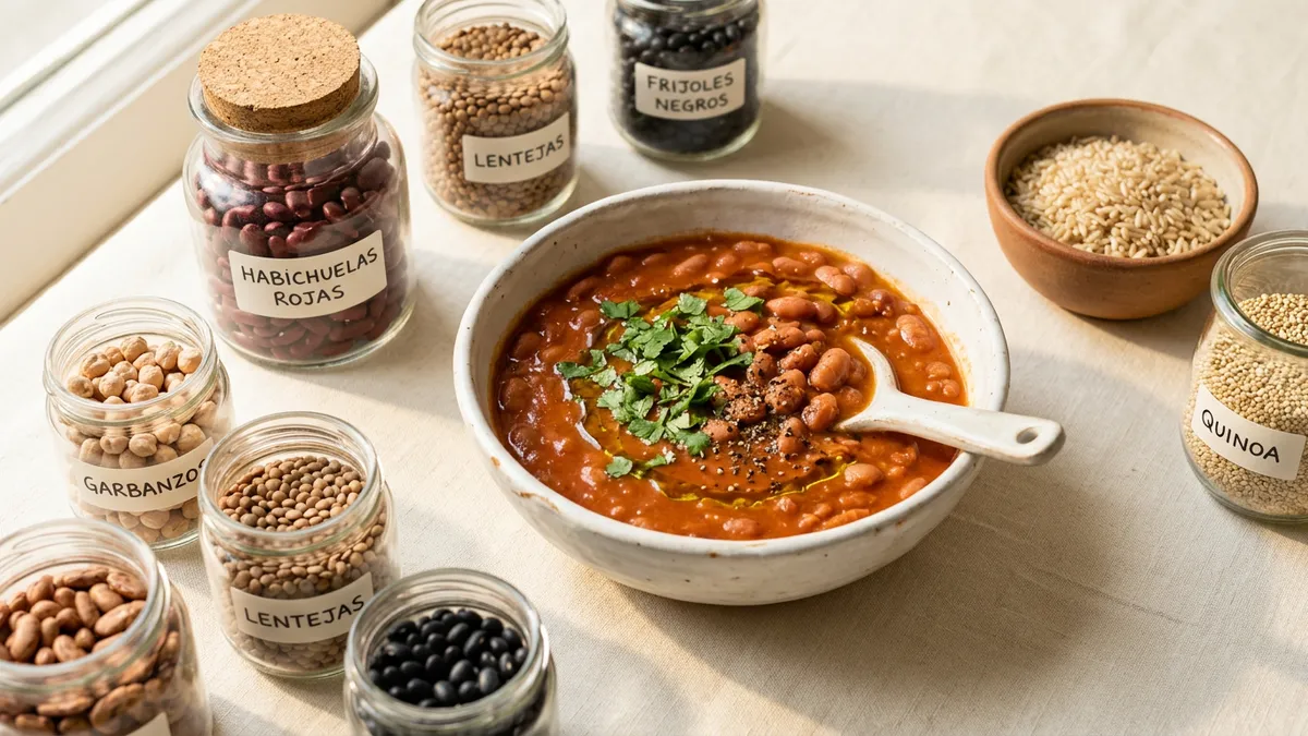 Habichuelas cocidas en un plato blanco