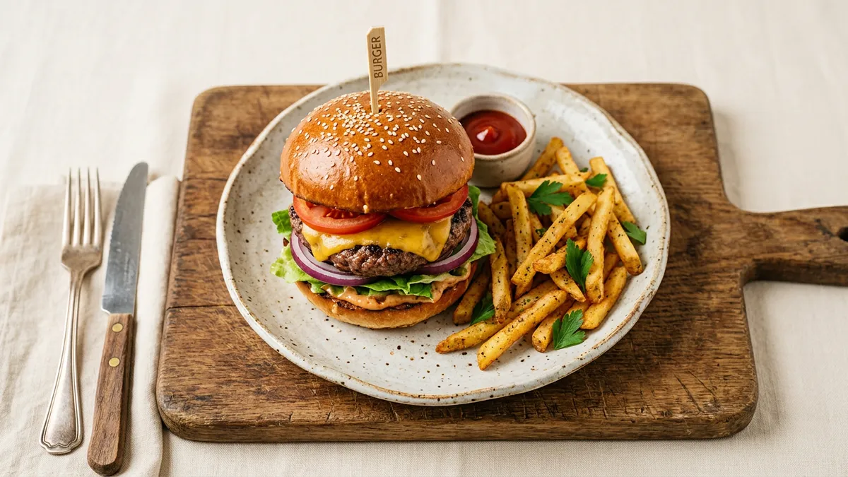Hamburguesas sobre una tabla de madera