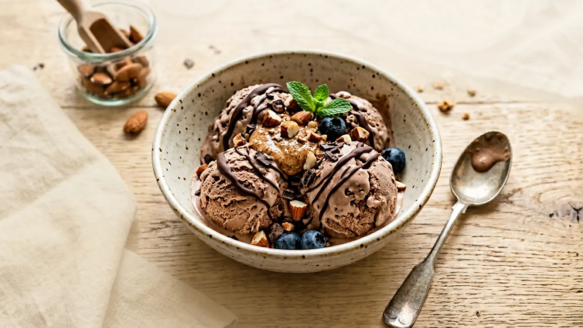 Helado de proteína en un cuenco sobre una mesa
