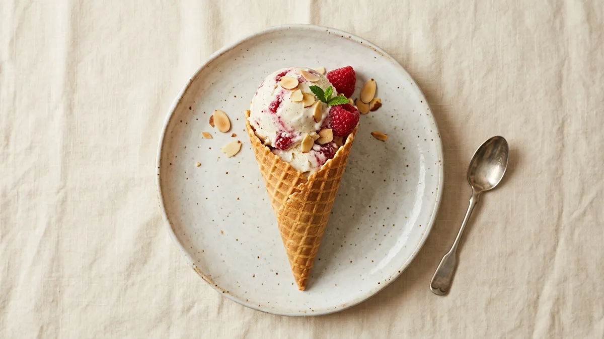 Helado en un cono sobre fondo blanco