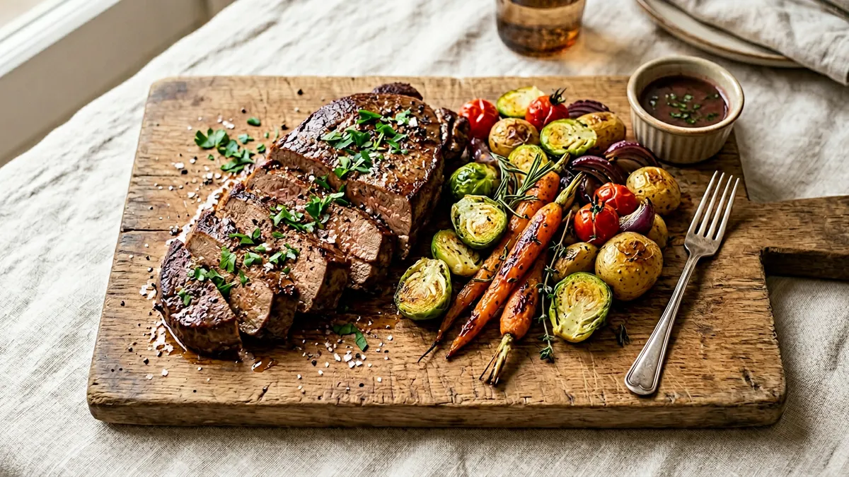 Plato de hígado asado con guarnición de verduras