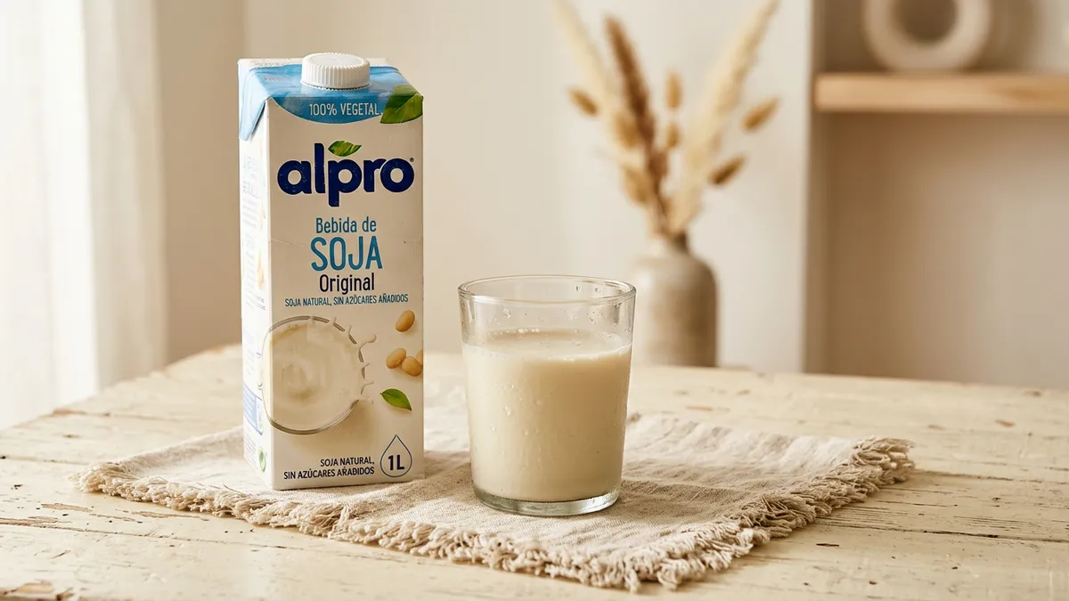 Brik de leche de soja sobre una mesa