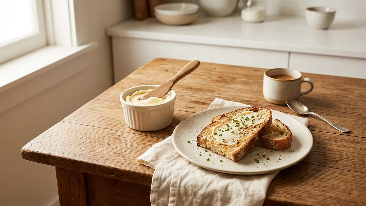 Margarina en un recipiente sobre una mesa de madera