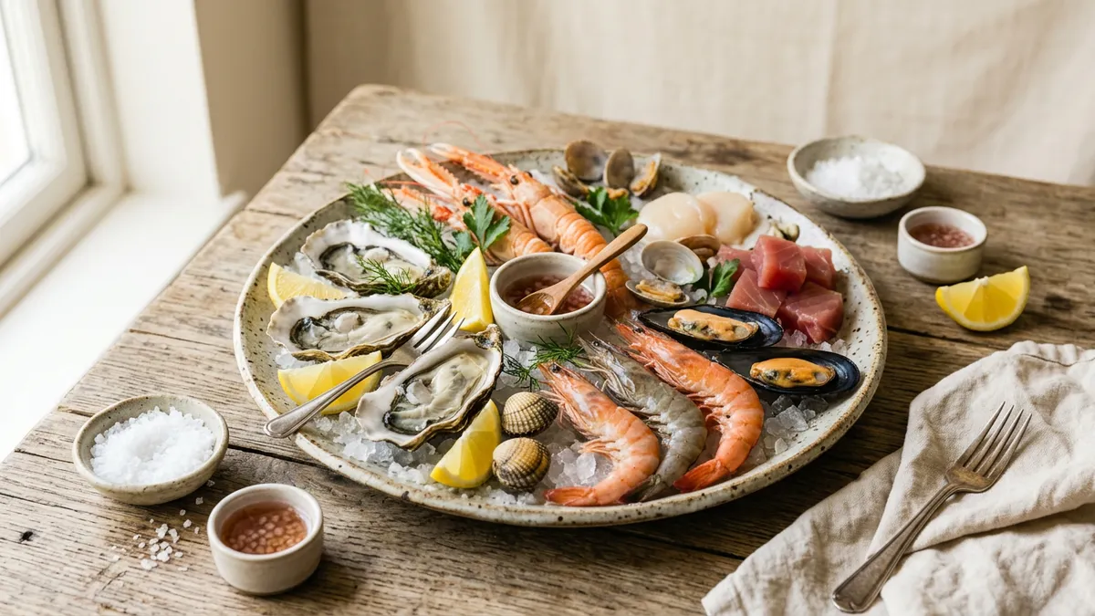 Marisco variado en un plato