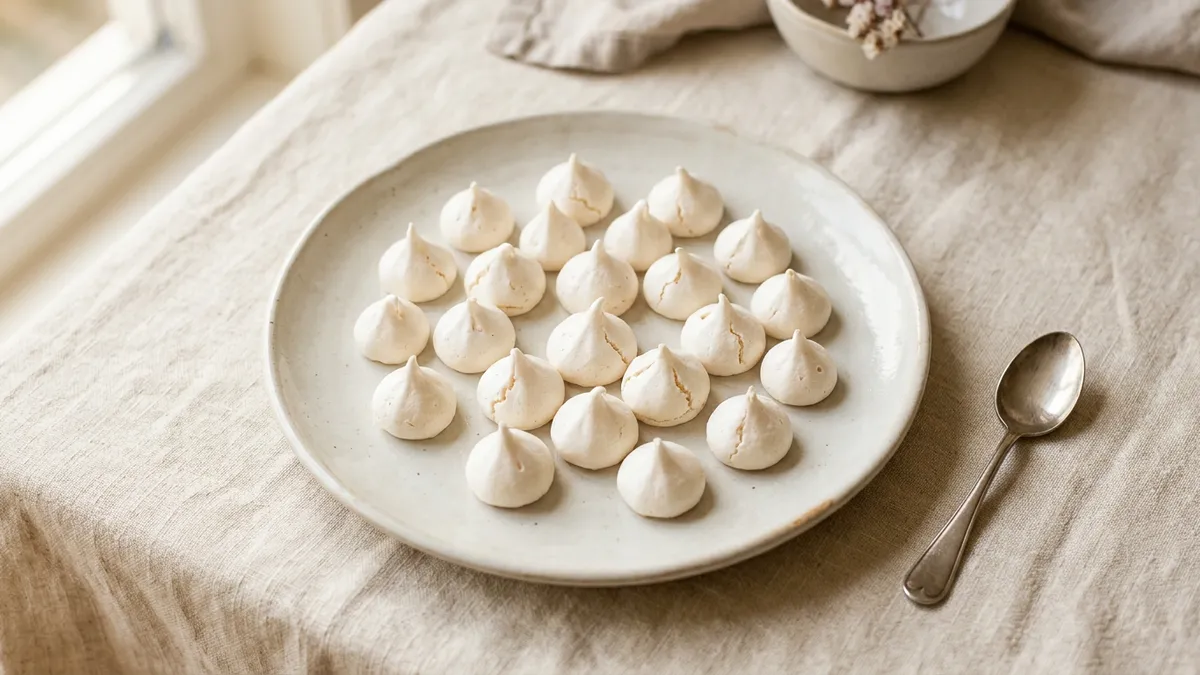 Merengues pequeños blancos sobre plato blanco