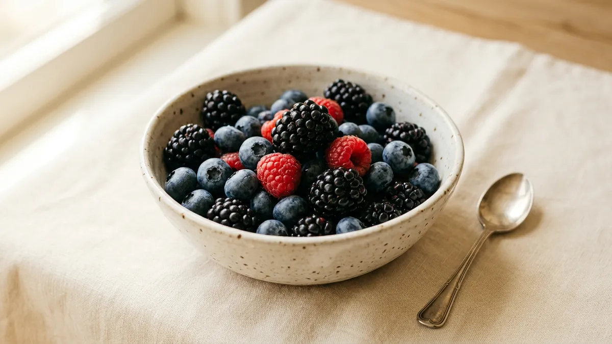Bol con moras frescas sobre fondo claro