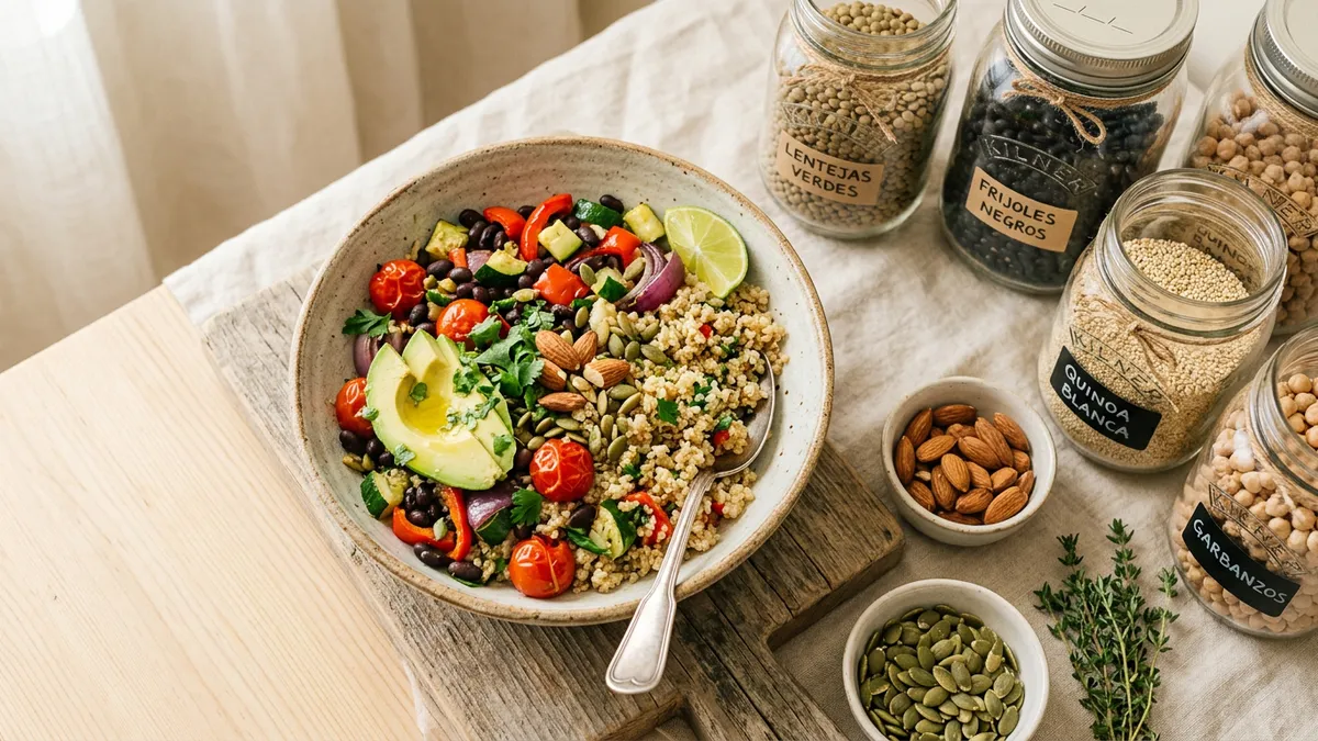 Quinoa cocida en un cuenco con verduras