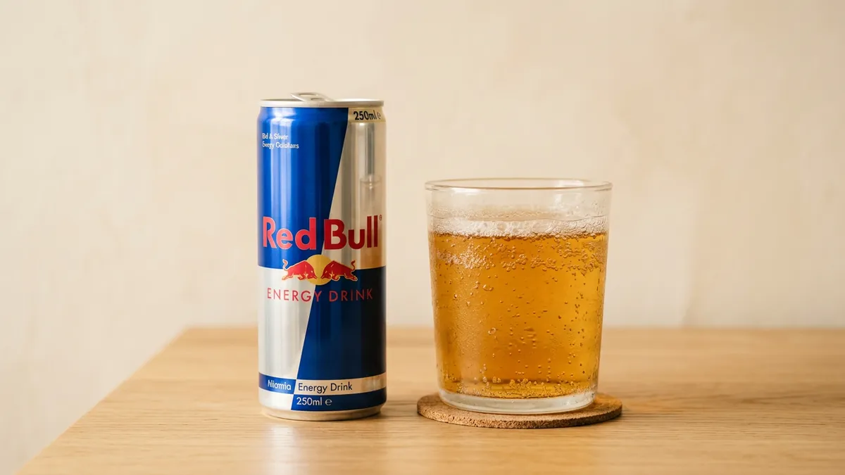 Lata de Red Bull sobre fondo blanco