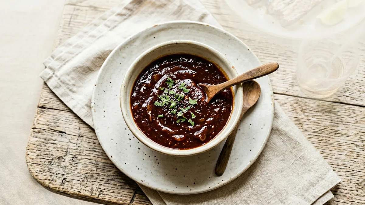 Salsa barbacoa en un cuenco sobre una mesa