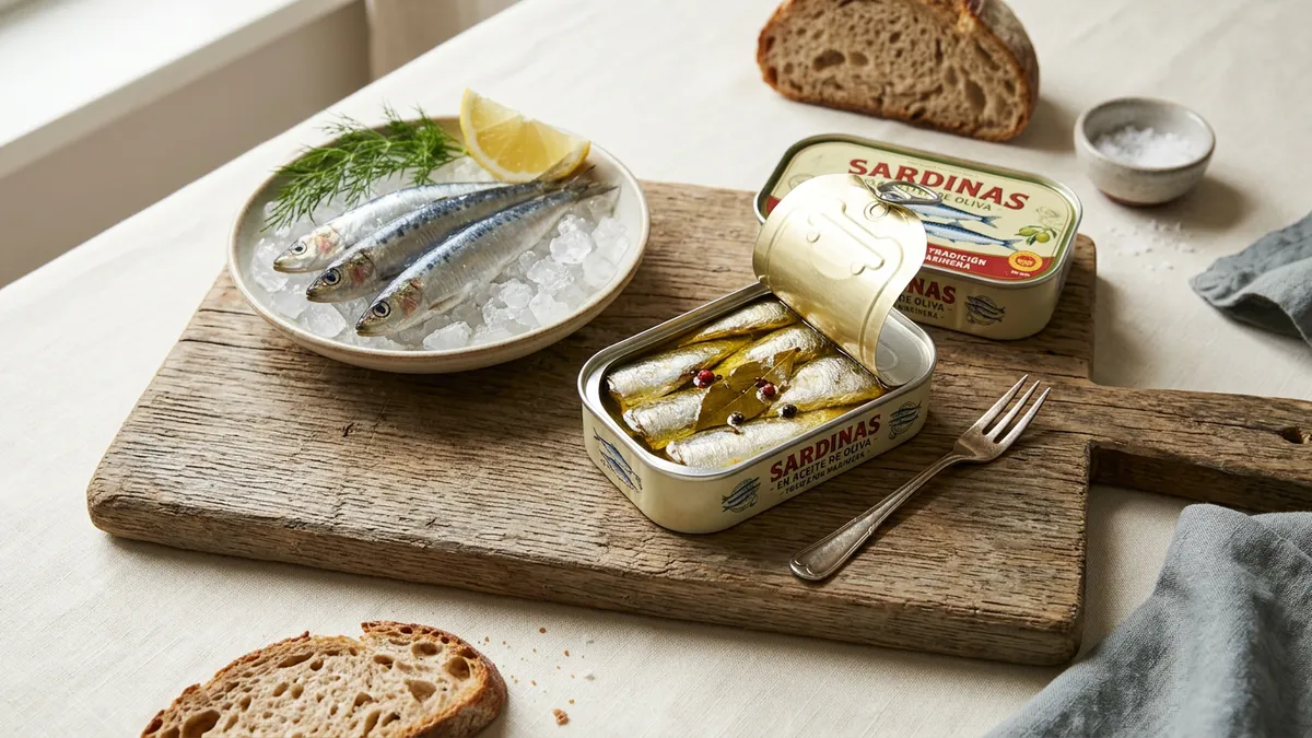 Sardinas frescas a la plancha sobre un plato blanco