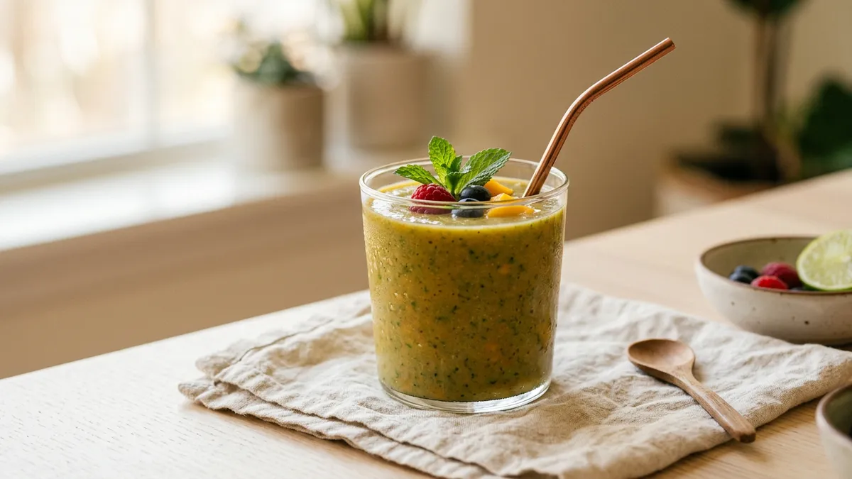 Smoothie de frutas y verduras en vaso
