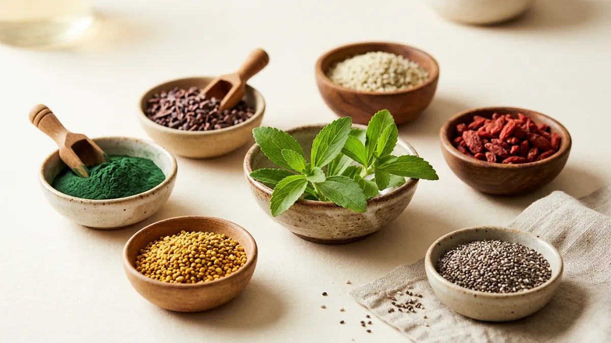 Hoja de stevia sobre fondo blanco