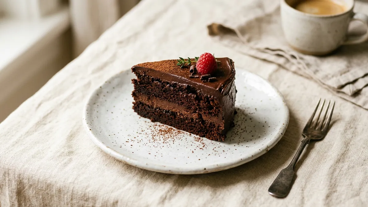 Tarta de chocolate sobre un plato blanco