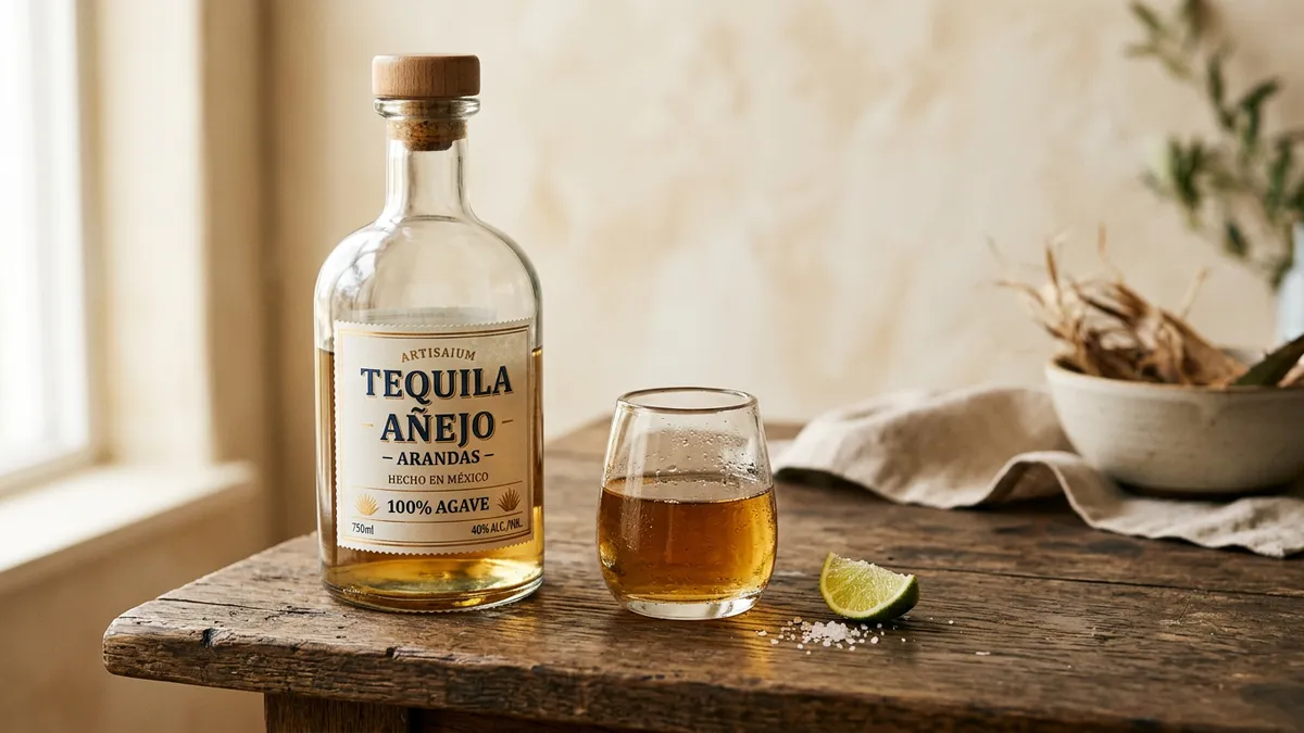 Botella de tequila sobre una mesa