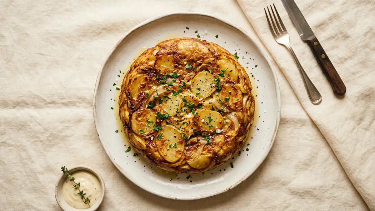 Tortilla de patata en un plato blanco