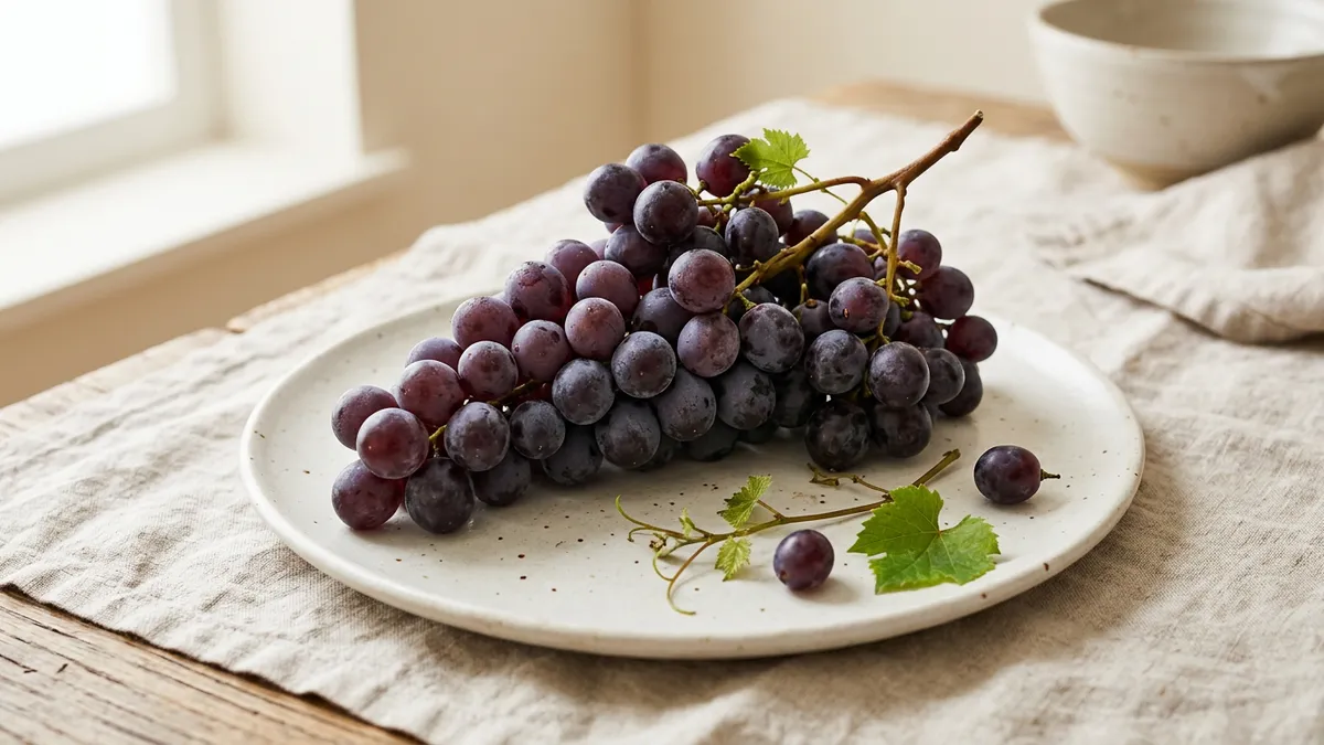 Racimo de uvas frescas sobre superficie blanca