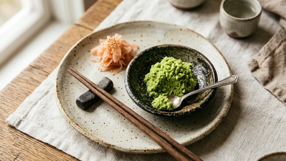 Tazón de wasabi fresco preparado para sushi
